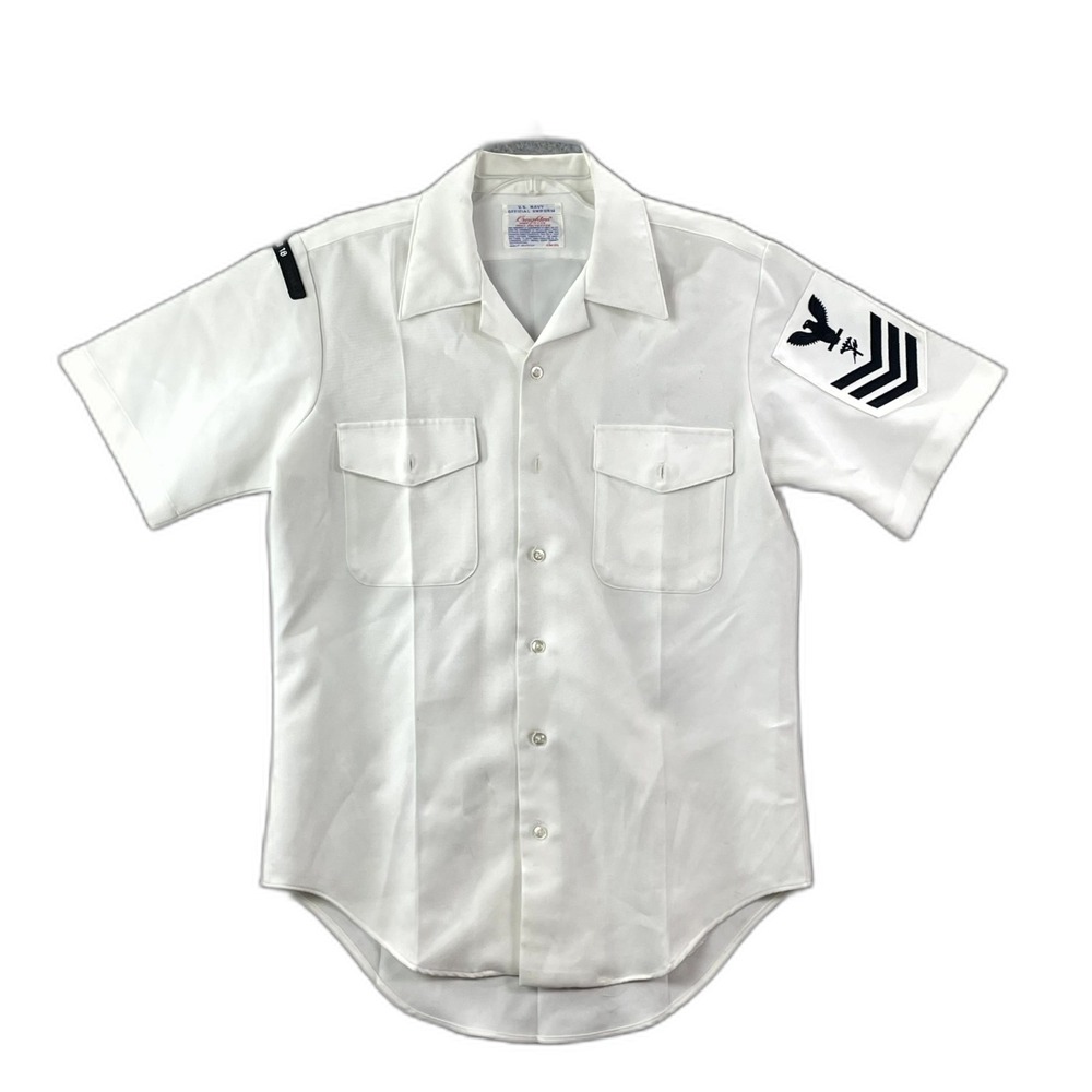 Creighton US Navy Official Uniform Shirt Mens Medium 15/15.5 White Short Sleeve